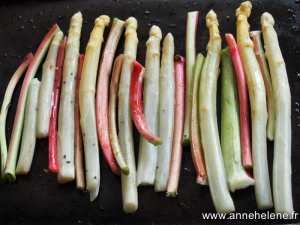 Asperges blanches et jeunes rhubarbes au four